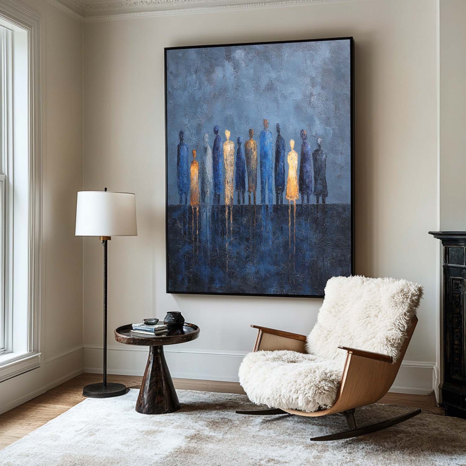 Modern Blue Textured Abstract Wall Art – Oversized Painting for Office, Lounge, or Hallway Decor