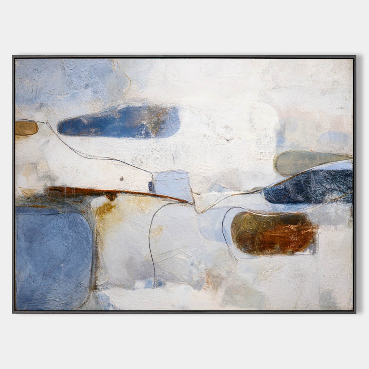 Modern Blue Wabi-Sabi Textured Oil Painting for Living Room – Luxury Canvas Art | ArtExplore