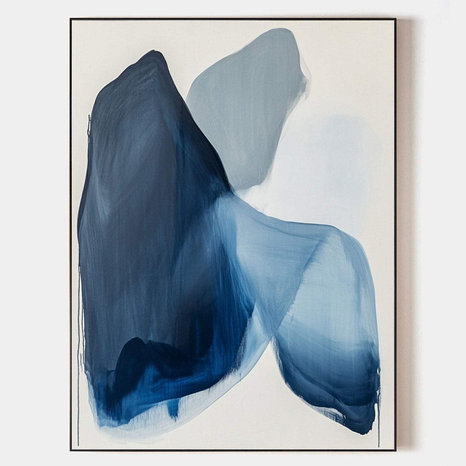 Modern Blue White Abstract Canvas Art Blue Minimalist Wall Painting Large Blue Wall Art For Sale