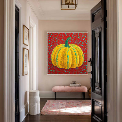 Modern Bold Color Pumpkin Wall Art Yayoi Kusama Painting, Large Pumpkin Painting for Living Room