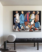 Modern City People Artwork – Large-Scale Handmade Urban Pop Art Painting for Contemporary Interiors