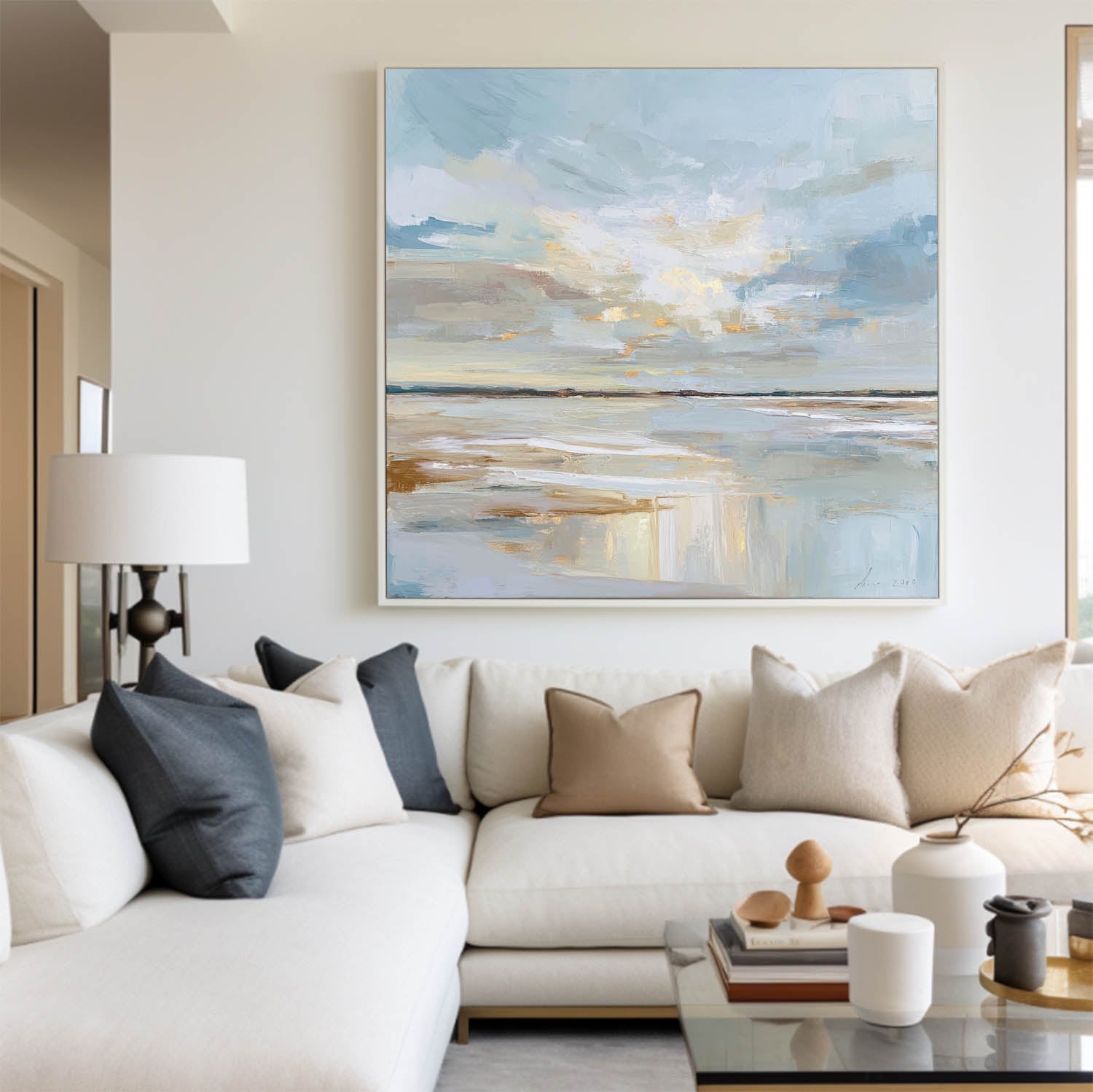 Modern Coastal Landscape Art – Large Handmade Painting for Living Room or Lounge Decor