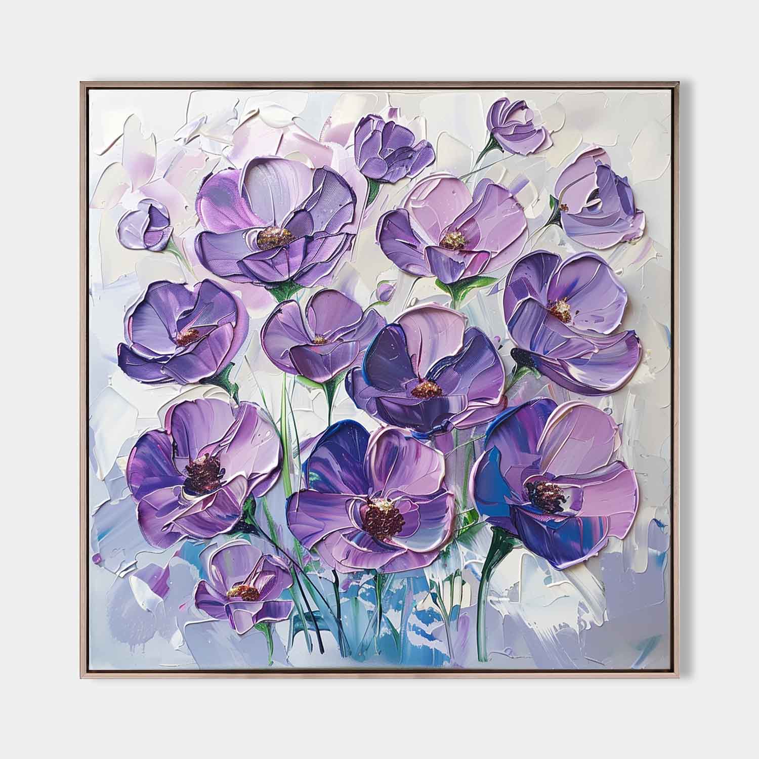 Modern Colorful Flowers Canvas Art Plaster Painting Rich Textured Artworks Abstract Art For Livingroom