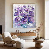 Modern Colorful Flowers Canvas Art Plaster Painting Rich Textured Artworks Abstract Art For Livingroom