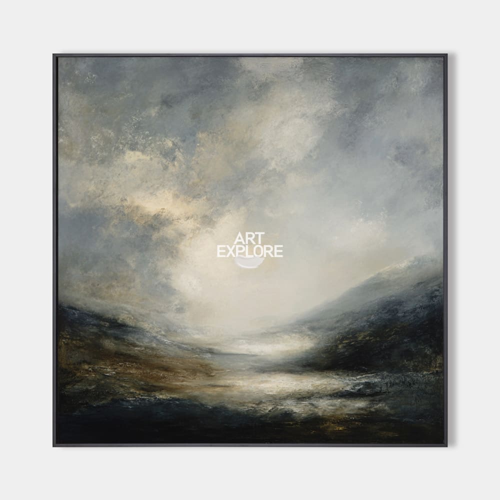 Modern Dawn Lake View Textured Painting | Large Minimalist Landscape Art For Livingroom | ArtExplore