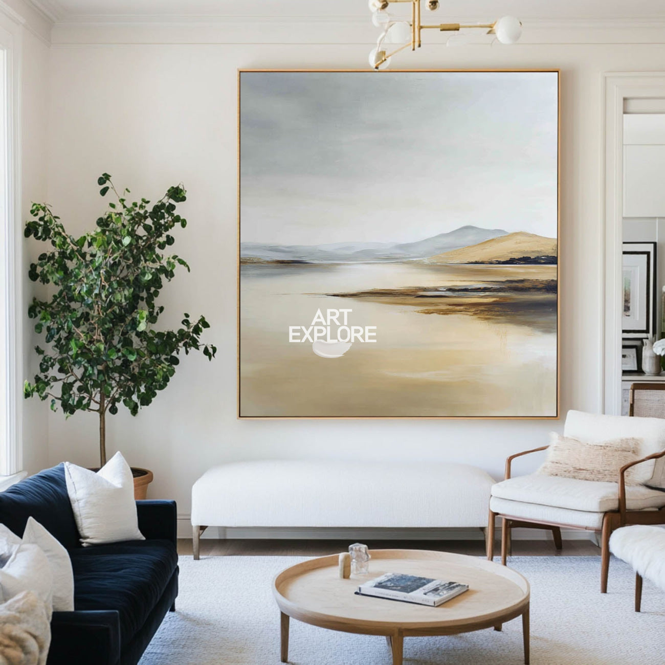 Modern Desert Lake View Oil Painting, Large Textured Art – ArtExplore