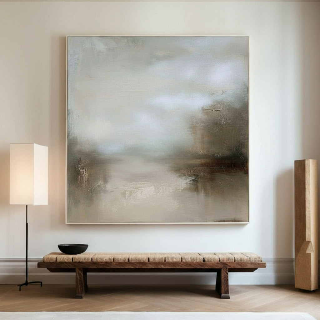 Modern Earth Tone Lake Painting Rich Textured Canvas Art Large Textured Landscape Painting For Sale
