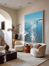 Modern Glistening Sea Painting Large Ready to Hang Coastal Canvas