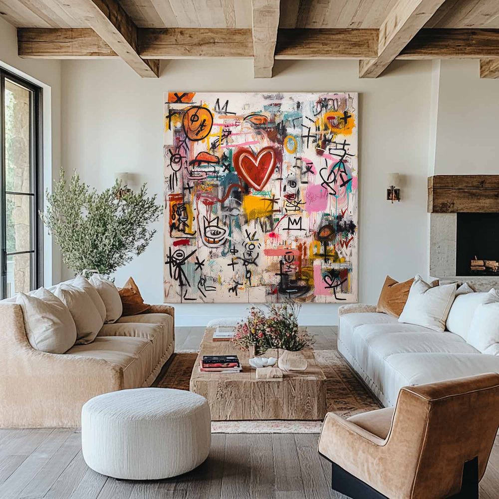 Modern Graffiti Heart Abstract – Large Handmade Oil Painting for Contemporary Interiors – ArtExplore