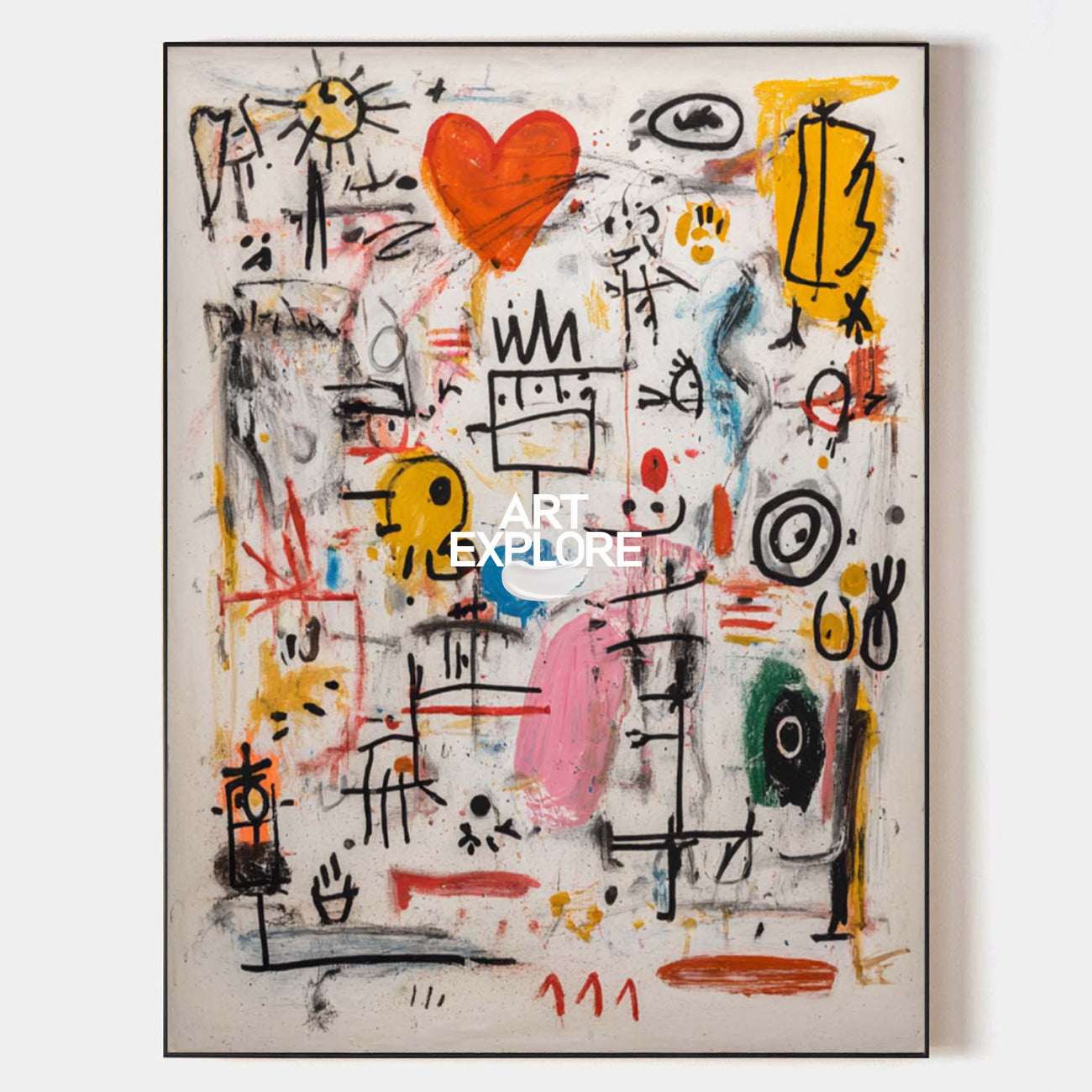 Modern Graffiti of Love and Innocent Painting, Basquiat Style Modern Art for Livingroom | ArtExplore
