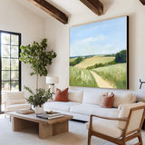 Large Green Field Painting Green Landscape Textured Wall Art Field View Painting Livingroom Wall Art