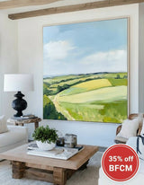 Modern Green Field Wall Art Country Painting Rural Textured Wall Art Field View Canvas Art For Sale