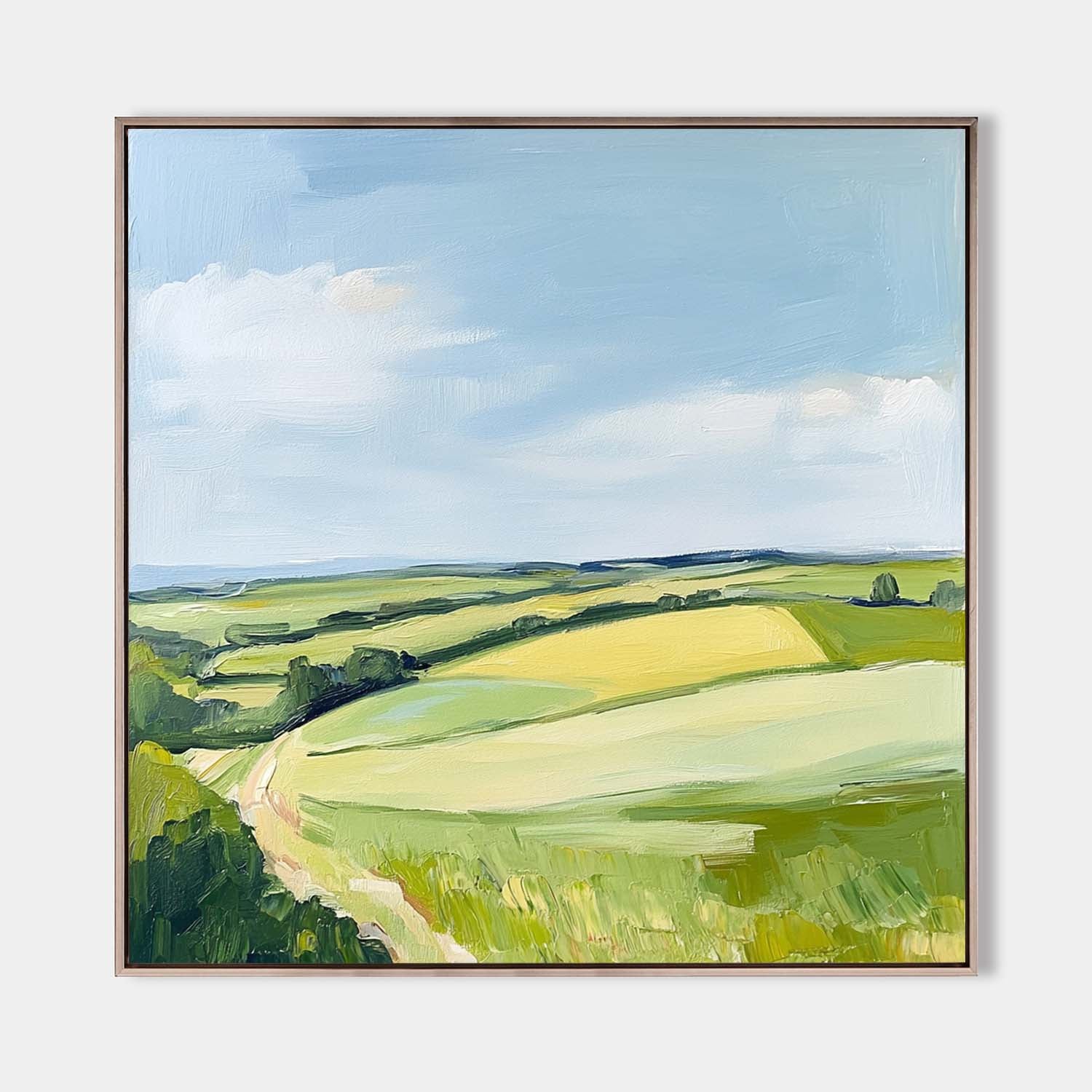 Modern Green Field Wall Art Country Painting Rural Textured Wall Art Field View Canvas Art For Sale