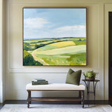 Modern Green Field Wall Art Country Painting Rural Textured Wall Art Field View Canvas Art For Sale