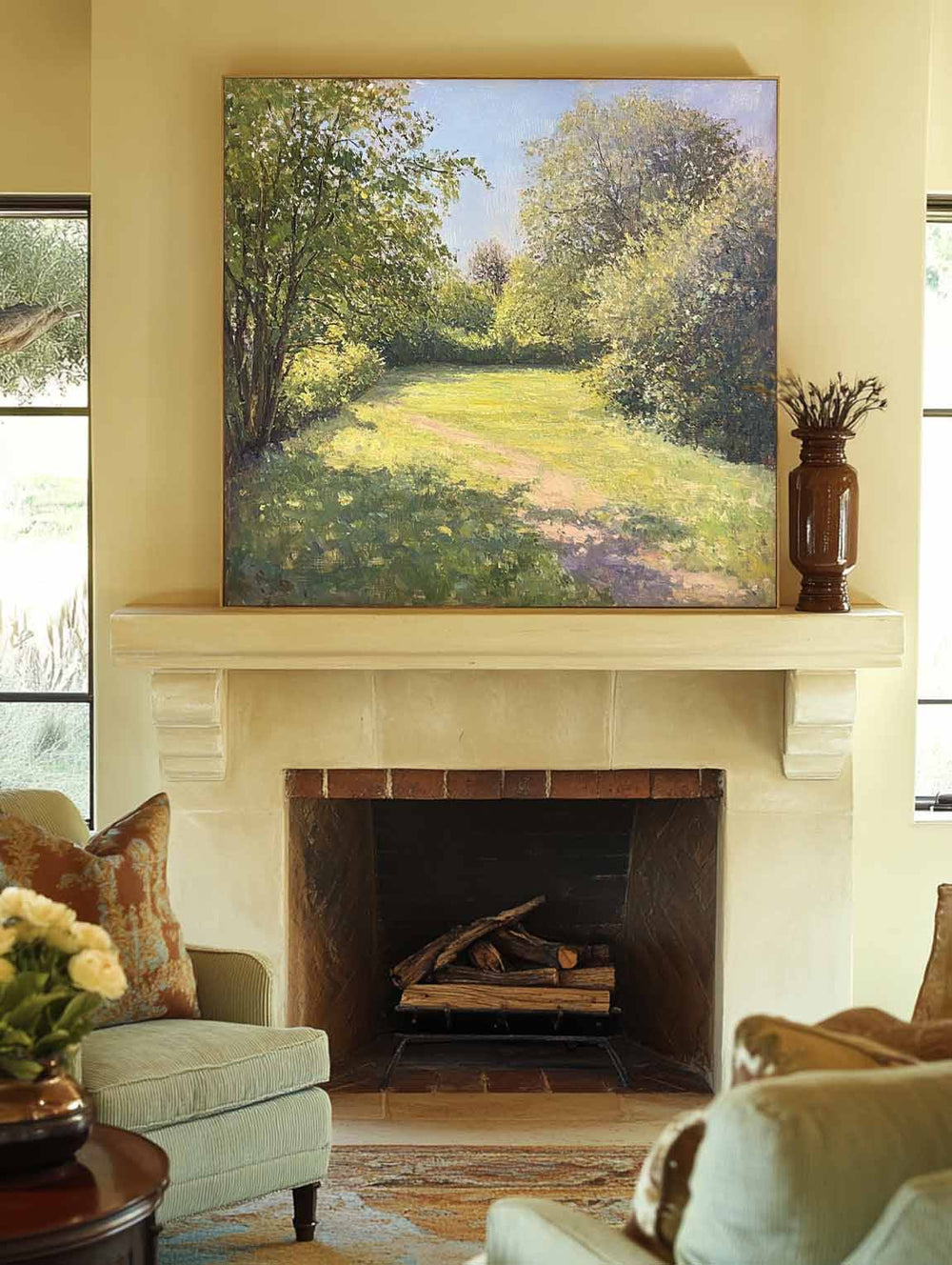 Modern Green Landscape Painting Large Green Woods View Wall Art Green Landscape Canvas Art For Sale
