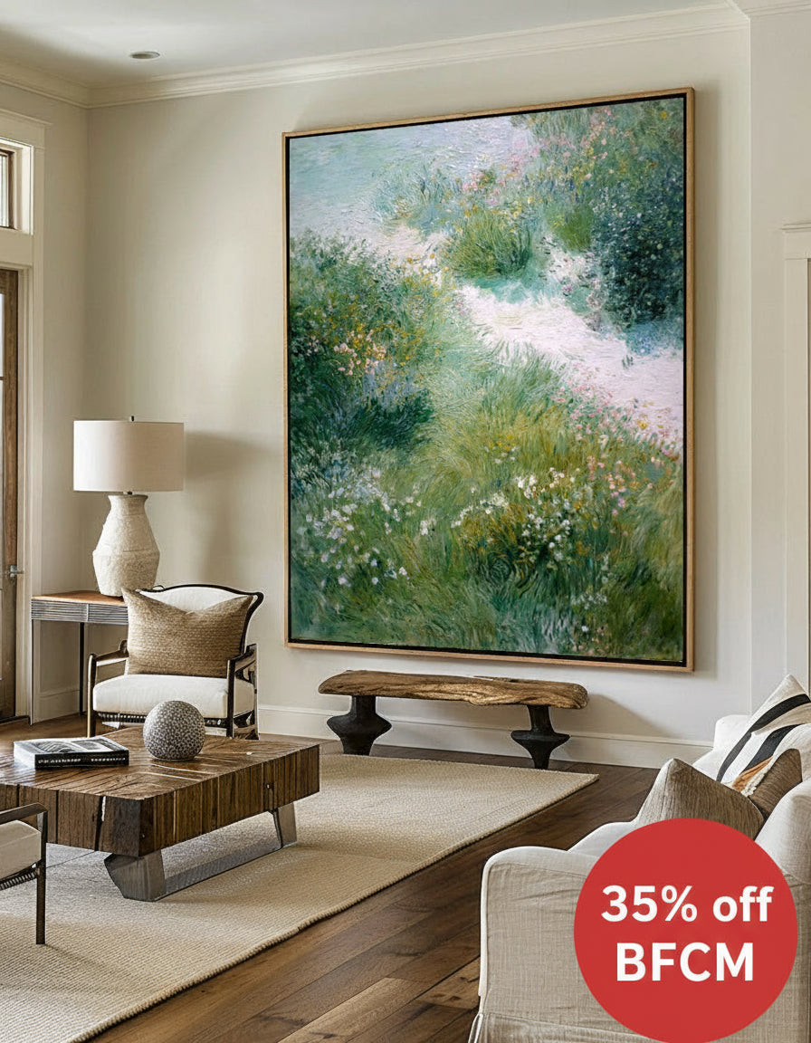 Modern Green Landscape Wall Art | Textured Oil Painting for Large Space | ArtExplore