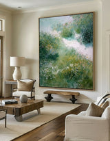 Modern Green Landscape Wall Art | Textured Oil Painting for Large Space | ArtExplore