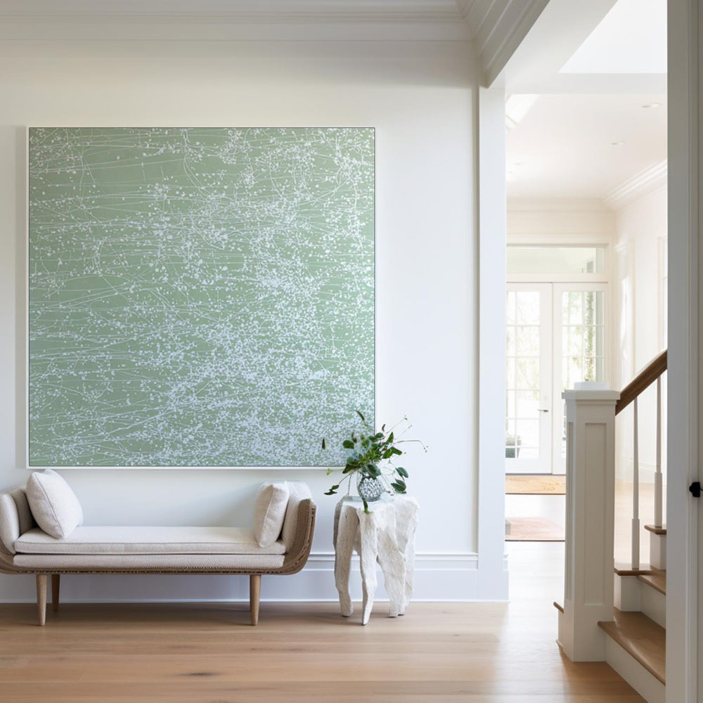 Modern Green Oil Painting | Vertical Minimalist Art for Bedroom or Lounge | ArtExplore