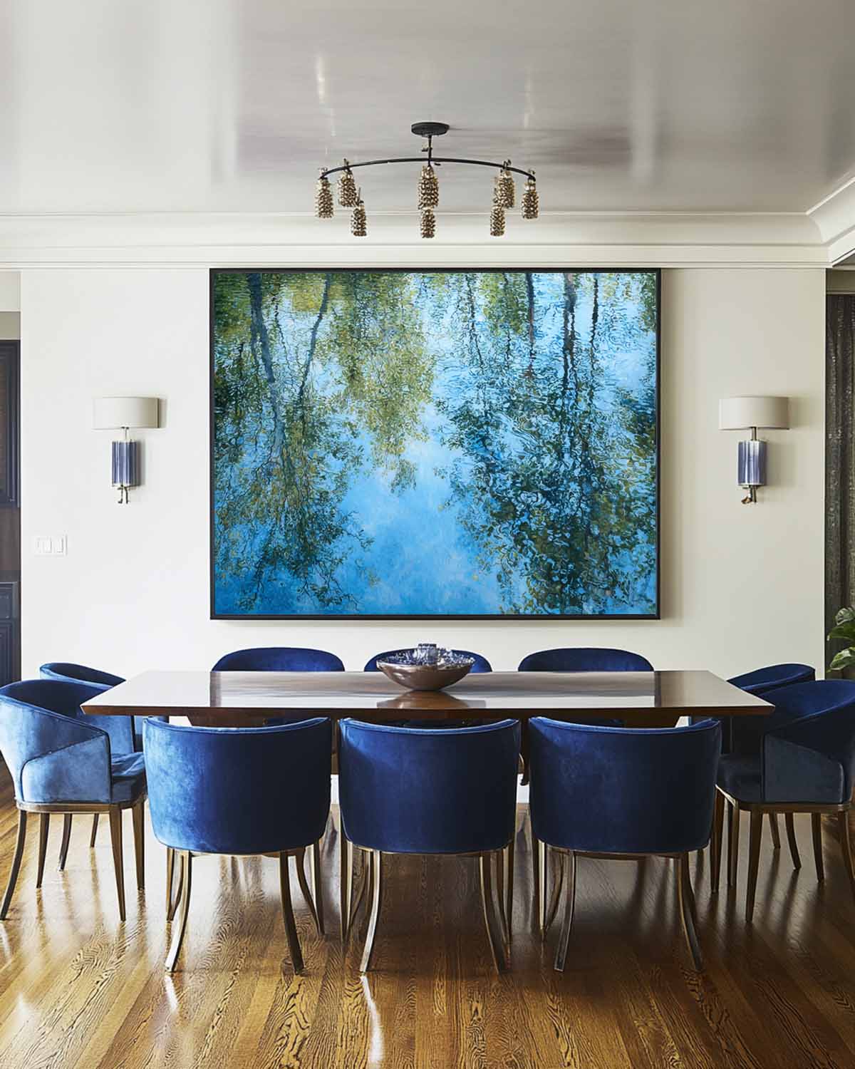 Modern Handmade Blue Scenery Oil Painting – Peaceful Lake Art for Vertical Spaces | ArtExplore