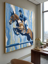 Modern Horse Racing Wall Art | Large Blue Oil Painting | Minimalist ArtExplore