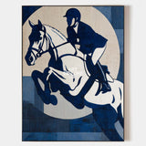 Modern Horse Riding Oil Painting | Navy Blue Equestrian Wall Art For Livingroom | ArtExplore