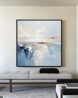 Modern Blue Palette Knife Painting For Livingroom Minimalist Wall Art Blue And White Framed Painting