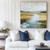 Modern Large Blue River Landscape Textured Art Square Handmade Oil Canvas | ArtExplore