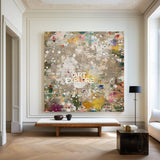 Large Square Abstract Painting, Beige & Brown Color Splash Canvas for Interiors – ArtExplore