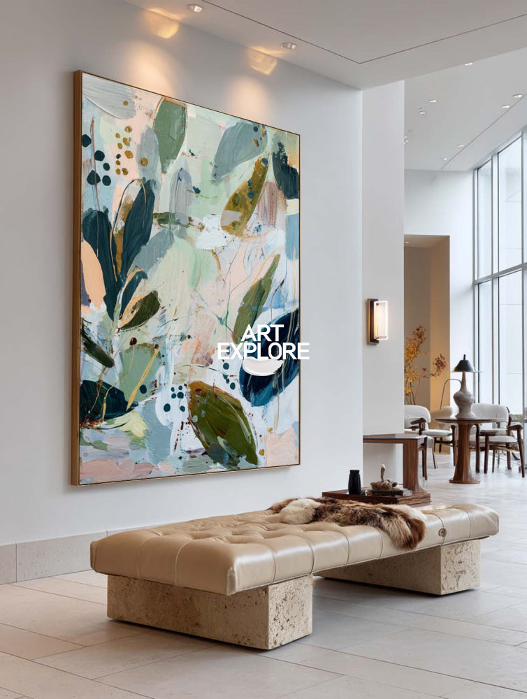 Modern Layered Botanical Abstract Ready to Hang Large Painting