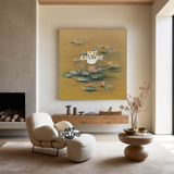Modern Lotus Pond Painting | Large Brown Handmade Art | ArtExplore