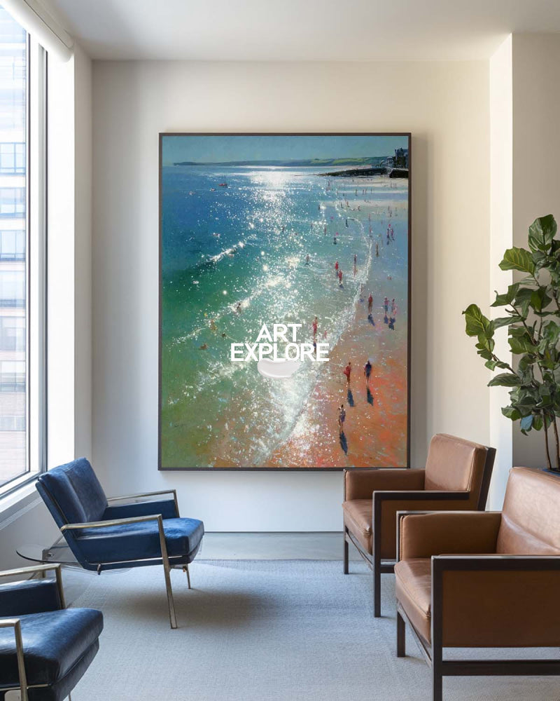 Modern Luminous Seascape Large Ready to Hang Coastal Wall Art