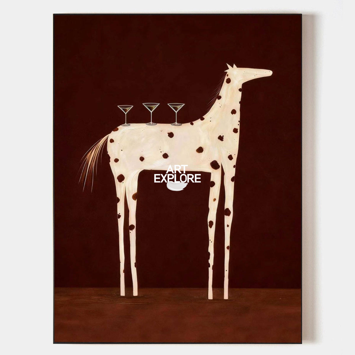 Minimalist Horse Painting With Martini Glasses For Modern Dining Room Decor