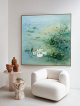 Modern Monet Style: Hand-Drawn Abstract Pond Scenery Canvas