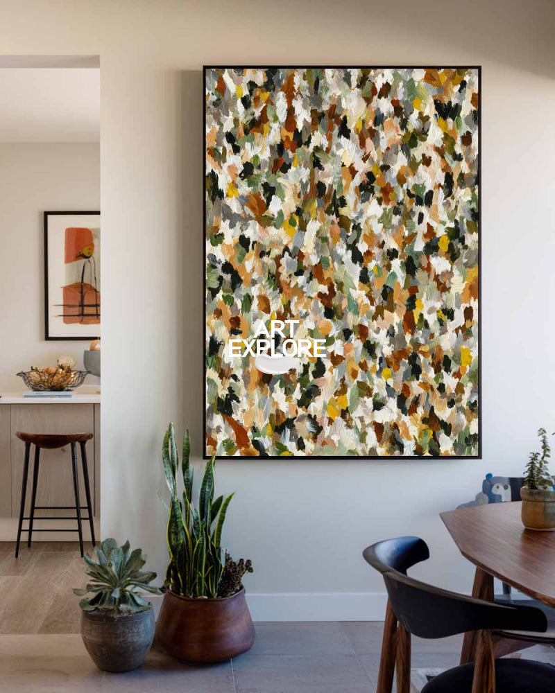 Modern Mosaic Canvas Custom Large Brown & Green Nature Art