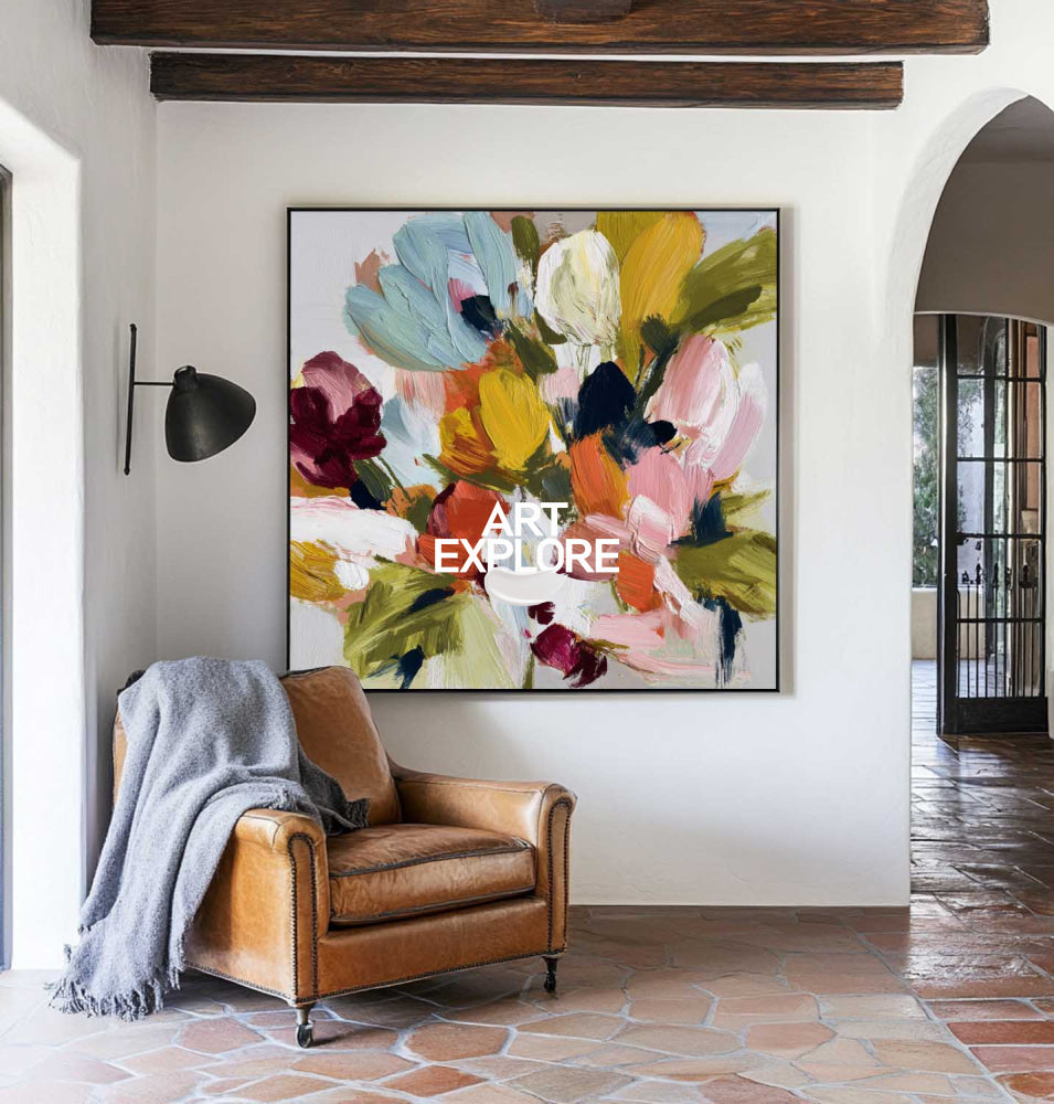 Modern Multi-Color Bloom Abstract - Extra Large Heavy Texture Wall Art