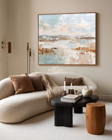 Modern Muted Color Wall Art | Large Beige & Blue Landscape Canvas ArtExplore