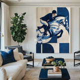 Modern Navy Equestrian Oil Canvas | Large Vertical Modern Horse Riding Wall Art | ArtExplore