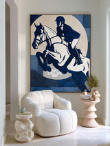 Modern Navy Equestrian Oil Painting | Large Vertical Blue Textured Wall Art | ArtExplore