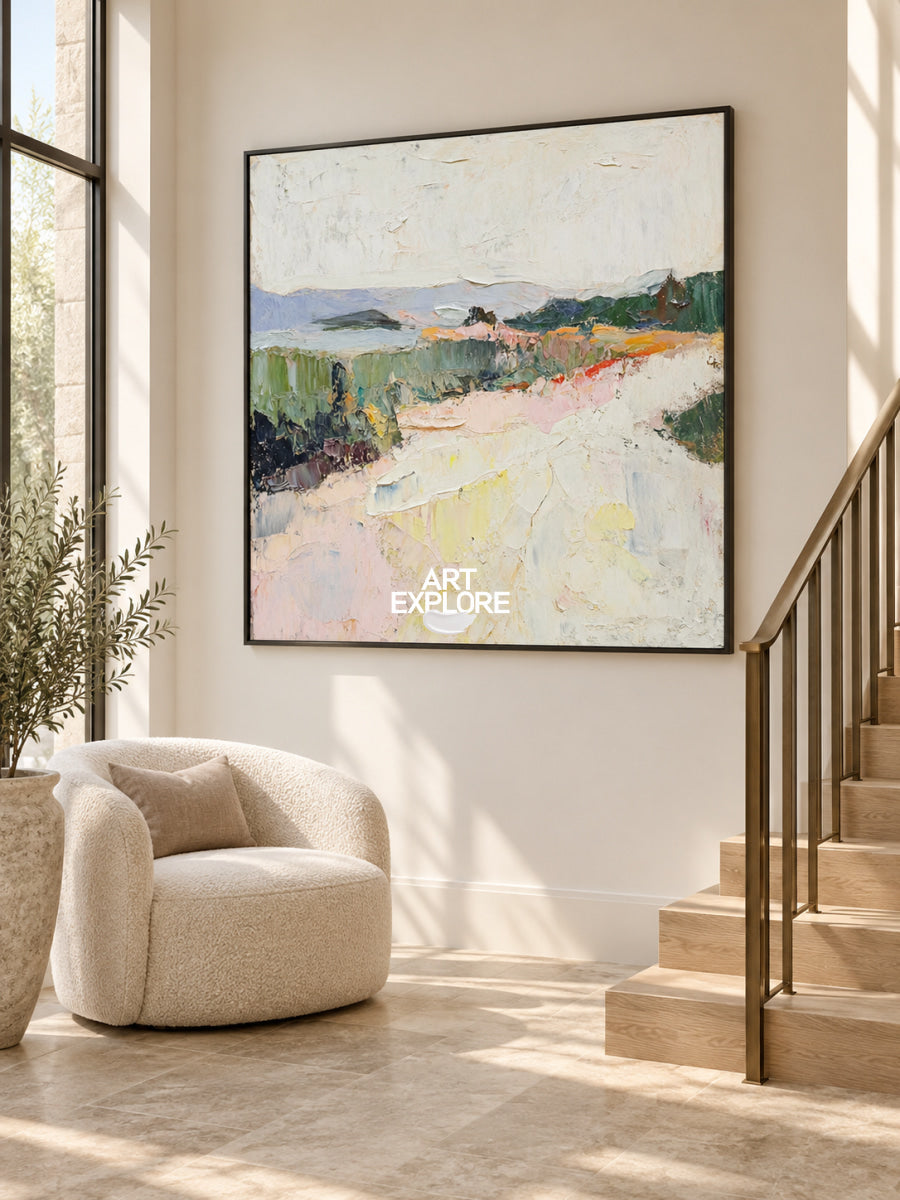 Modern Palette Knife Painting Beige Texture Landscape Livingroom Wall Art for sale | ArtExplore
