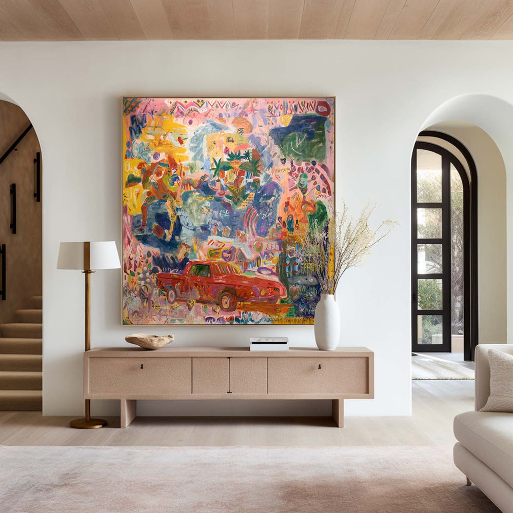 Modern Pink Graffiti Abstract Art for Large Space Decor – Handmade Oil Painting – ArtExplore
