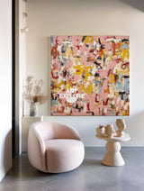 Modern Pink & Yellow Floral Abstract with Typographic Elements