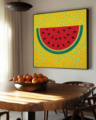Modern Pop Art Watermelon Painting Handmade Fruit Wall Art Bright Yellow Red Artwork for Dining Room