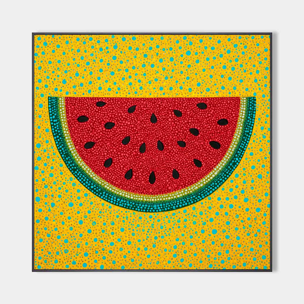 Modern Pop Art Watermelon Painting Handmade Fruit Wall Art Bright Yellow Red Artwork for Living Room