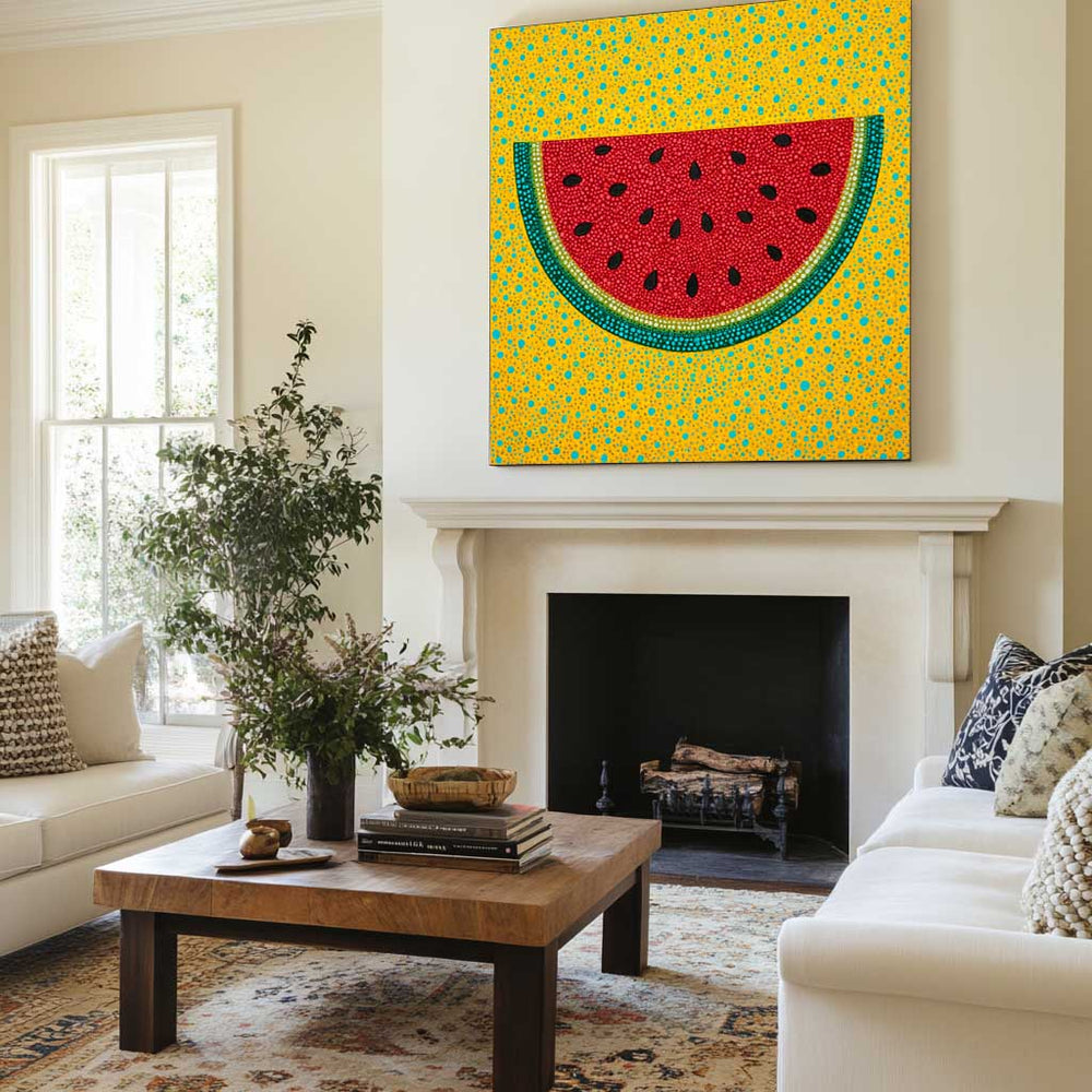 Modern Pop Art Watermelon Painting Handmade Fruit Wall Art Bright Yellow Red Artwork for Living Space
