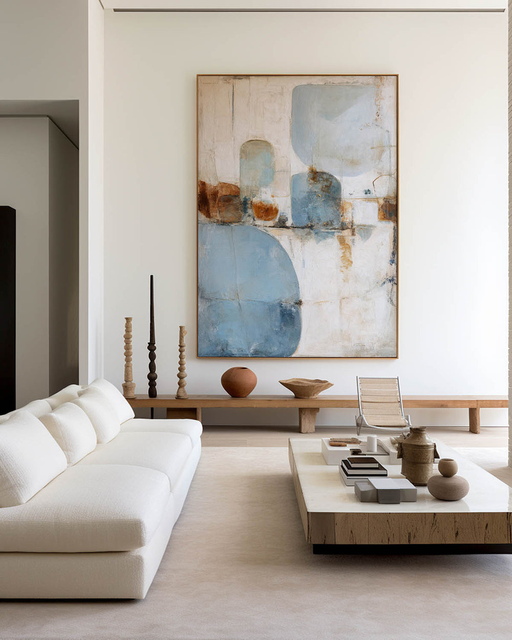 Modern Sky Blue Textured Vertical Art – ArtExplore Minimalist Handmade Canvas