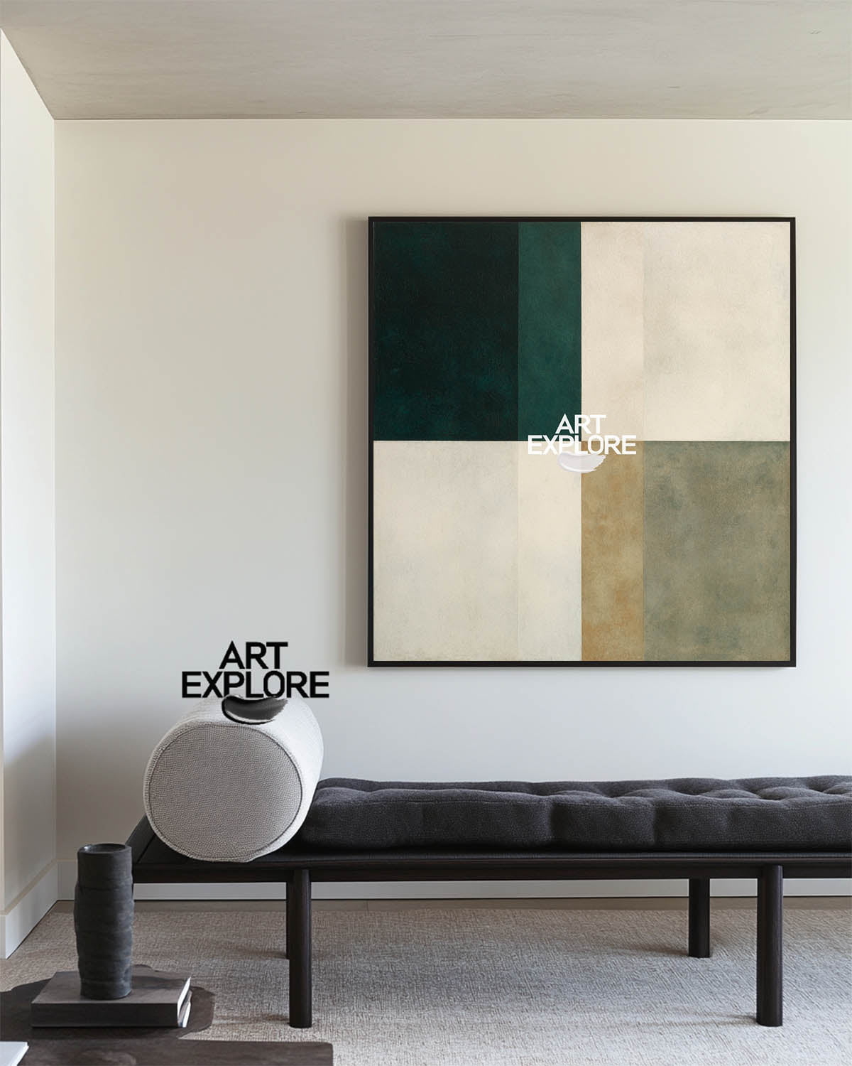 Modern Square Canvas Artwork in Neutral Green Tones for Dining Room – ArtExplore