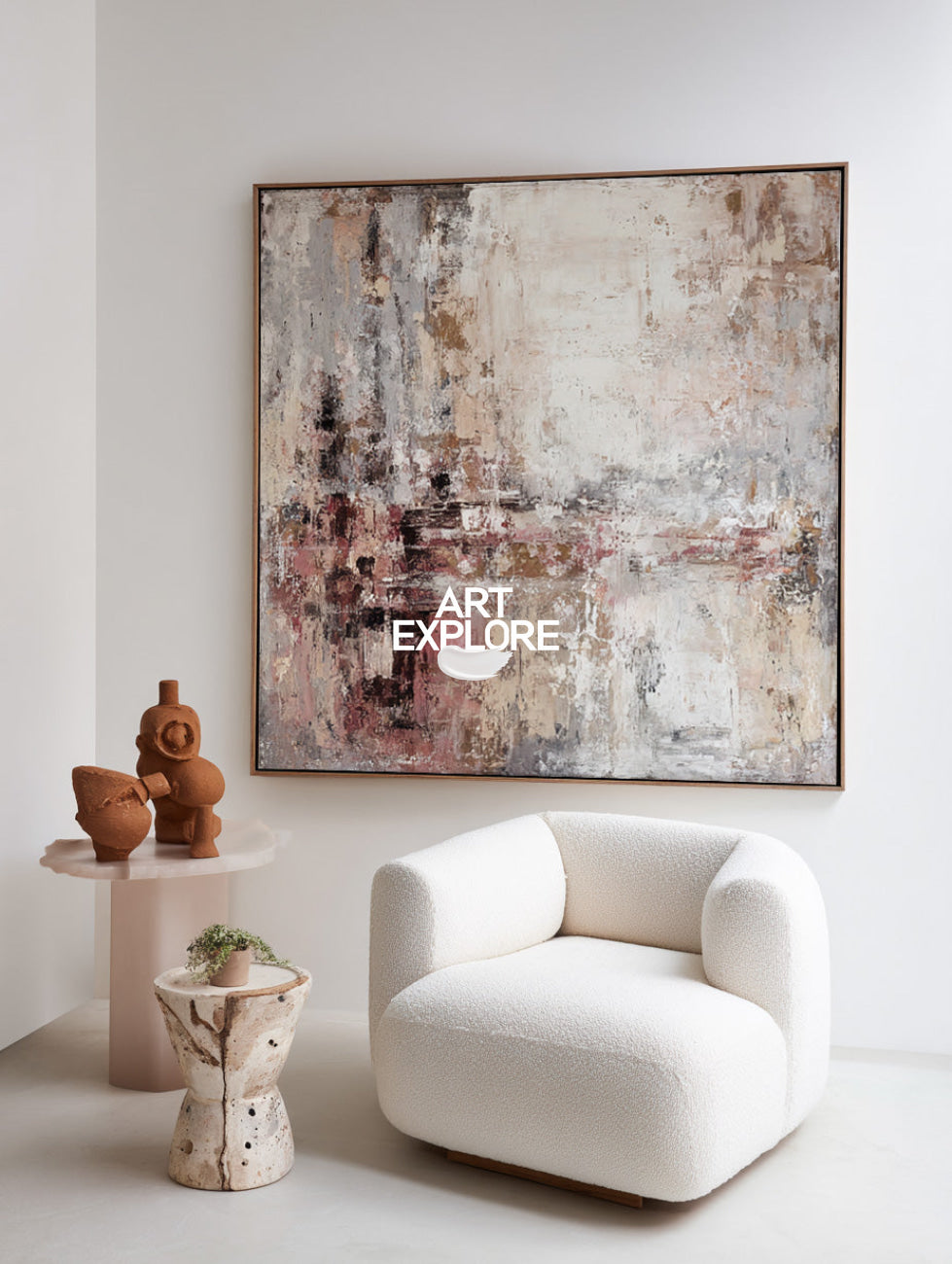 Modern Textured Abstract, Handmade Brown Oil on Canvas for Large Spaces ArtExplore