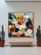 Modern Textured Botanical Canvas - Original Hand-Drawn Oil Painting Abstract expressionist garden art