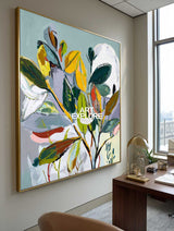 Modern Textured Greenery Canvas Art - Original Impasto Wall Decor