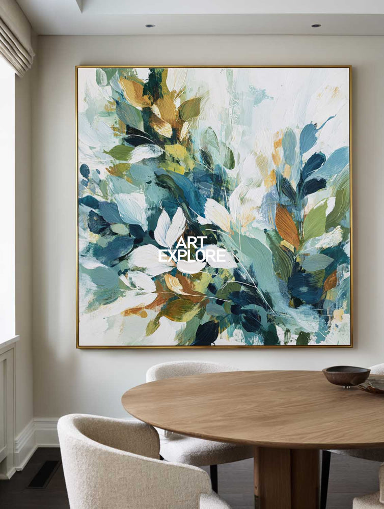 Modern Textured Greenery Wall Art Hand-Drawn Floral Home Decor
